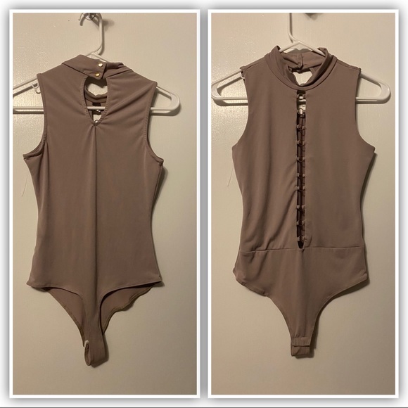 Iris Taupe colored bodysuit with front cutouts - Picture 2 of 2